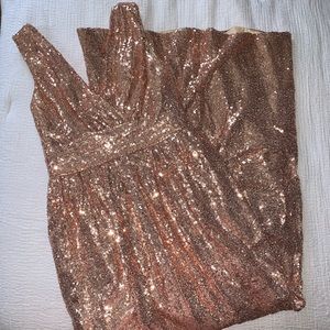 Rose Gold Sequin V-Neck Bridesmaid Dress